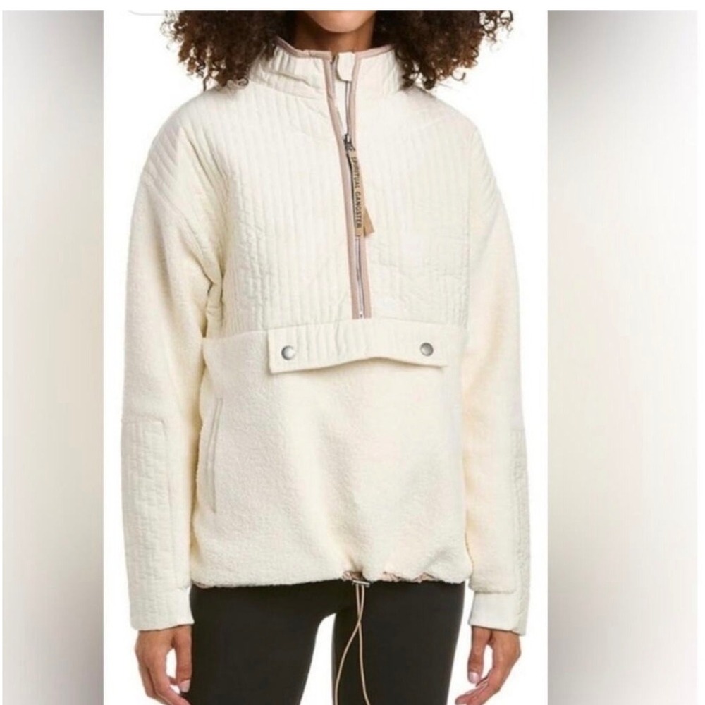 Spiritual Gangster Women XS Sherpa Quilted Mix Media Half Zip Pullover Fleece